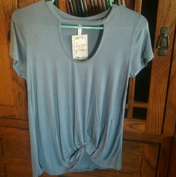 Couture Gypsy Tops - Dusty Blue Choker Twist Front Top!!